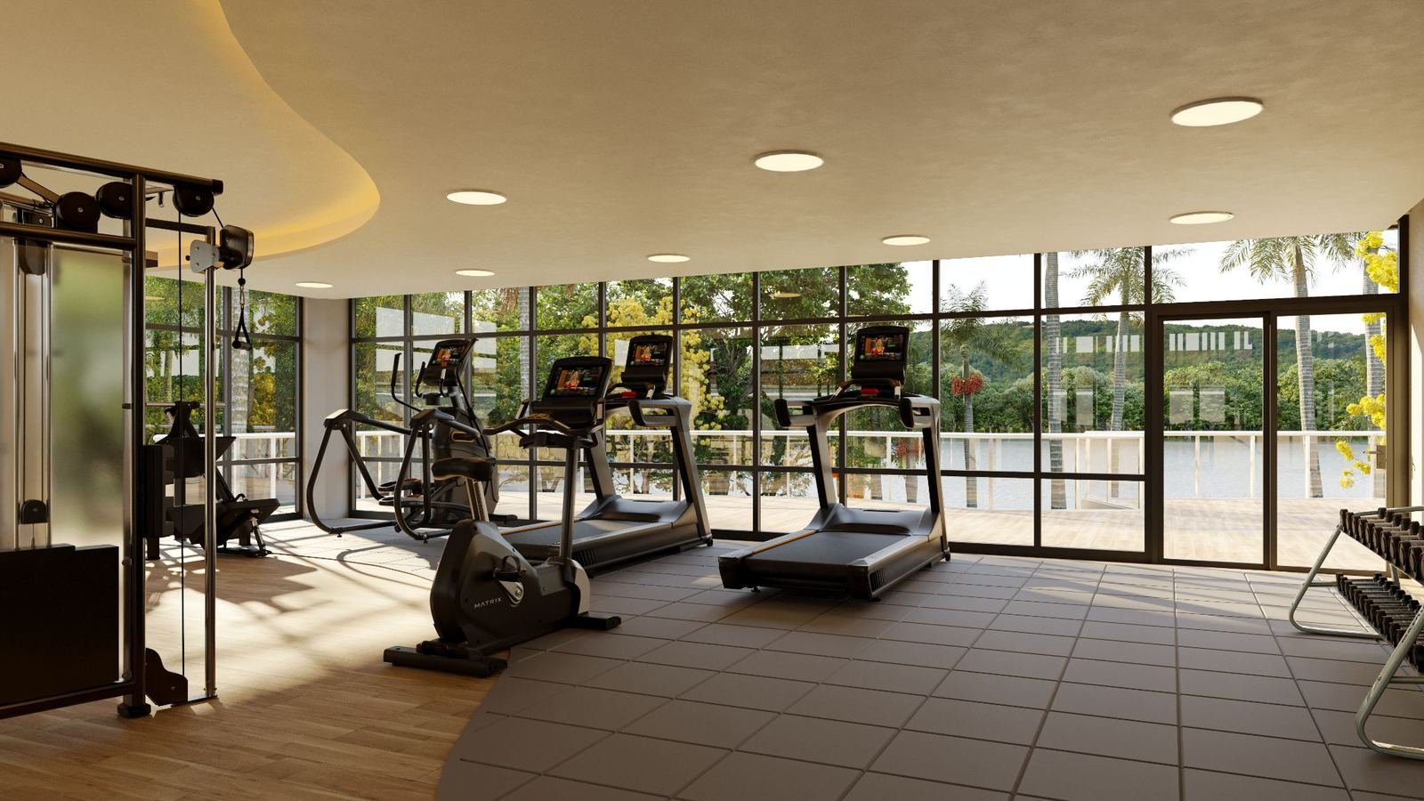 Interior da academia entregue equipada