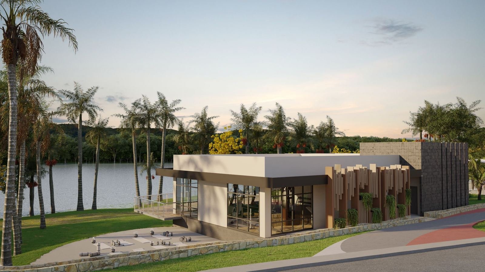 Academia com vista para o lago