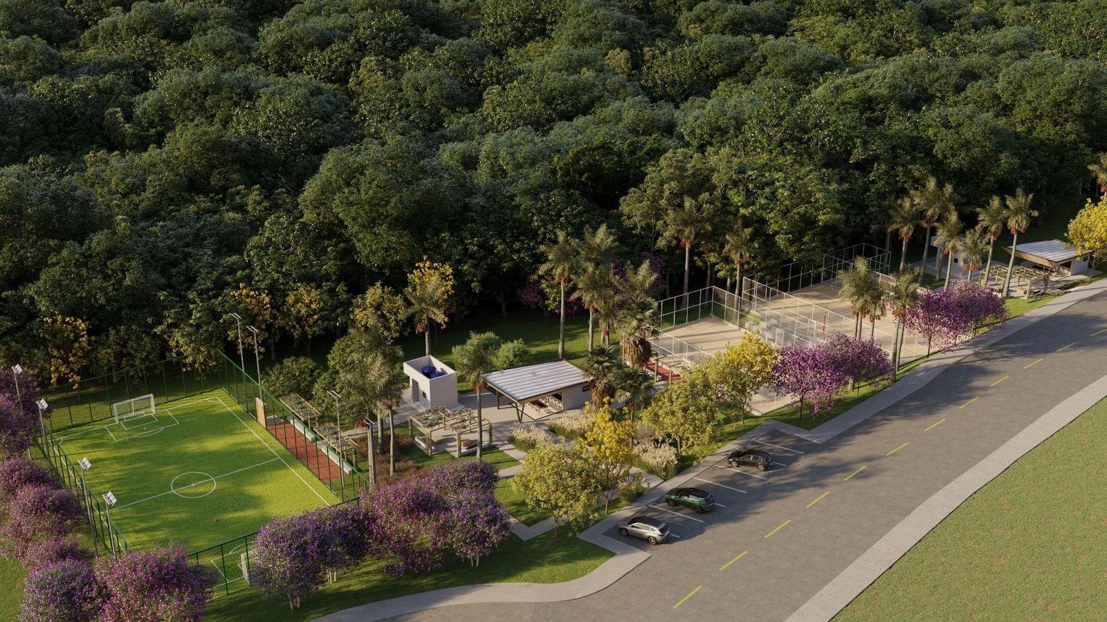 Quadras esportivas com quiosques